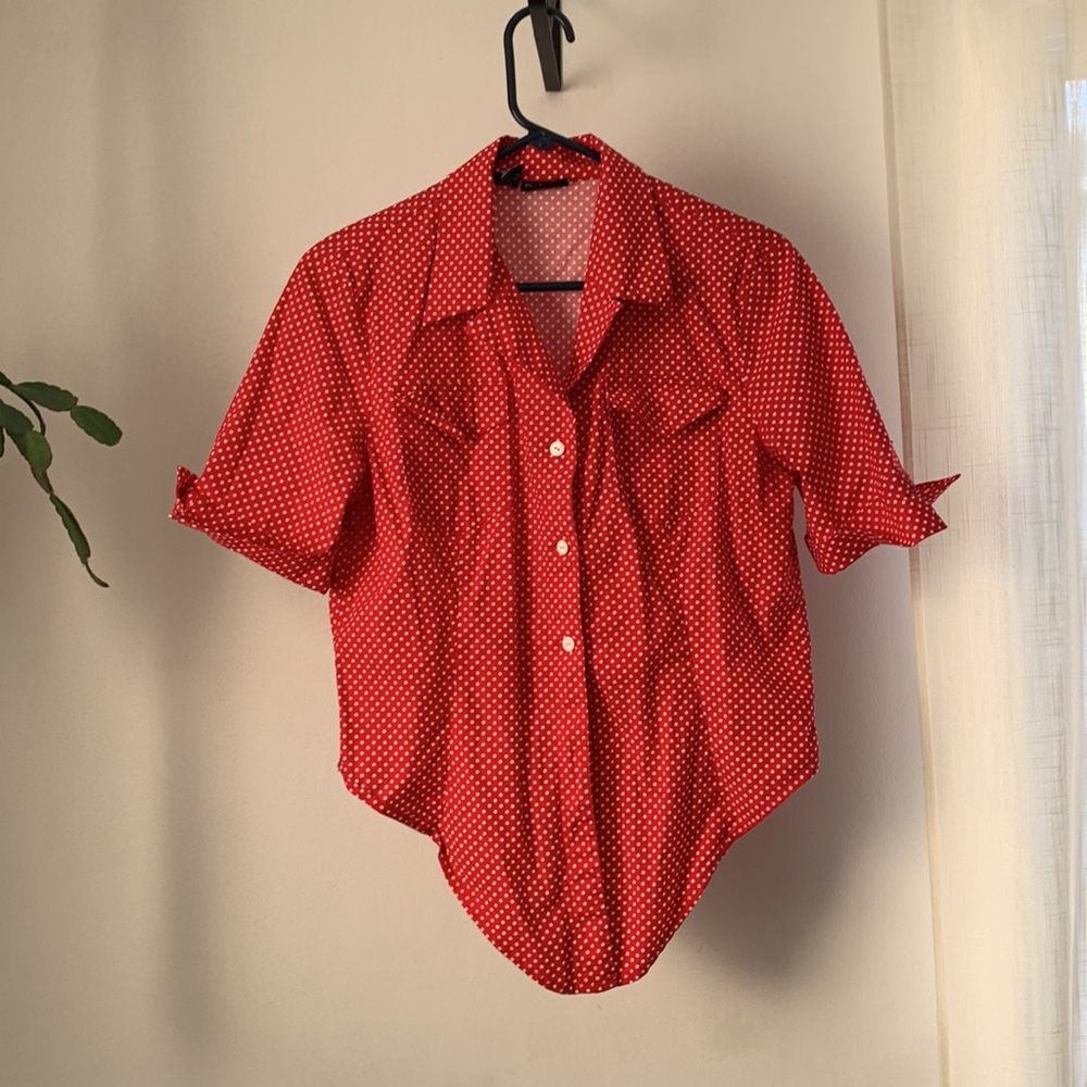 Button Down Polka Dot Cropped Blouse - image 3